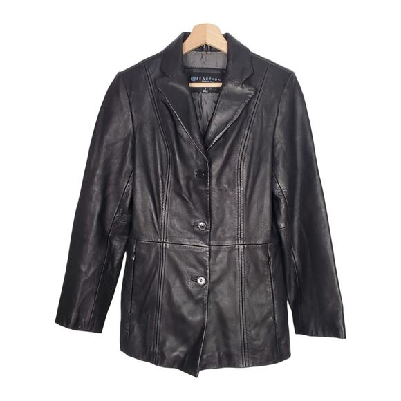 Vintage Kenneth Cole Leather Jacket Black 3 Button Blazer Size Small 90s Y2K - Picture 1 of 8